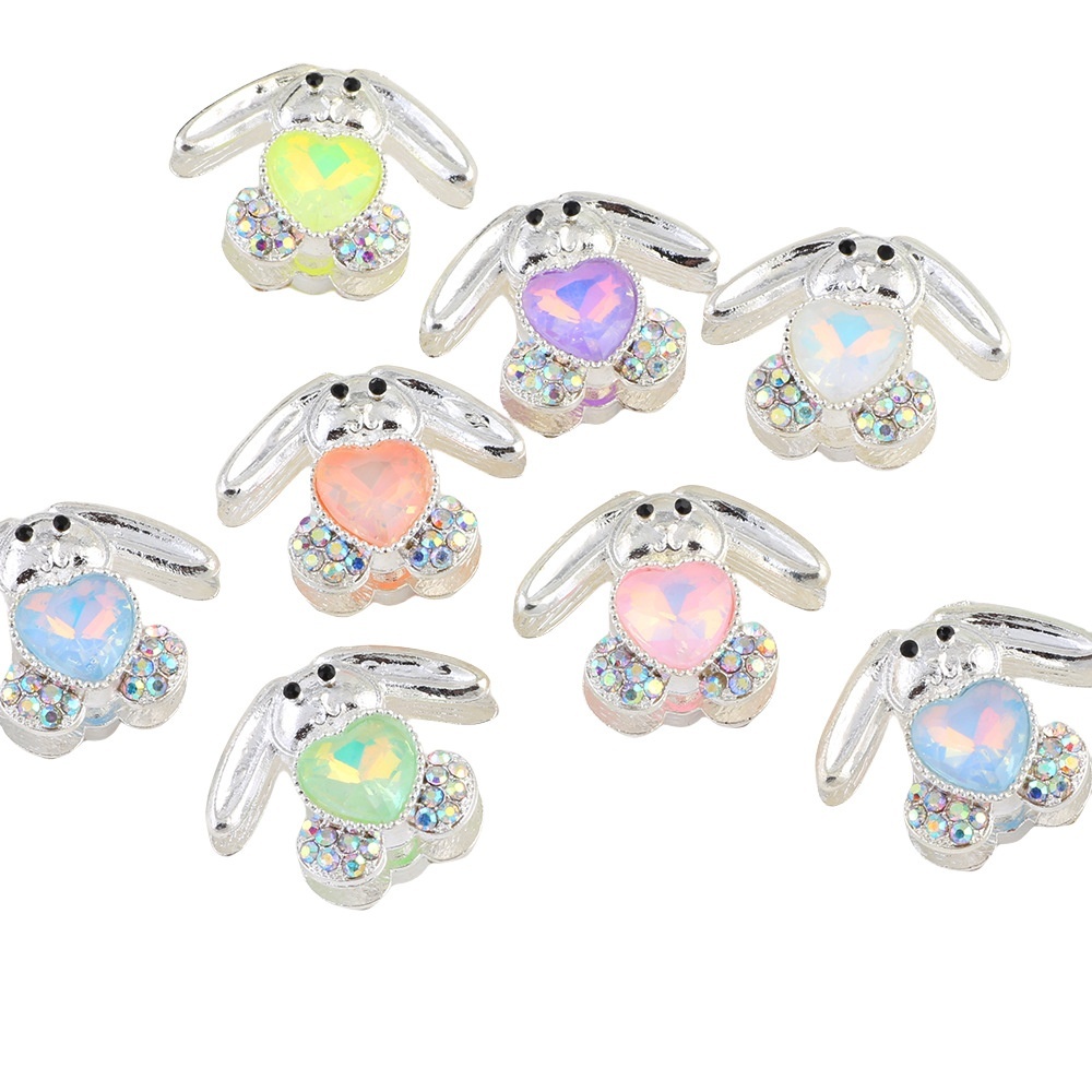 Heavy‑Duty Double‑Sided Alloy Long‑Eared Rabbit Rhinestone Ball Straight Hole Beads DIY Phone Chain Keychain Bag Chain Accessories