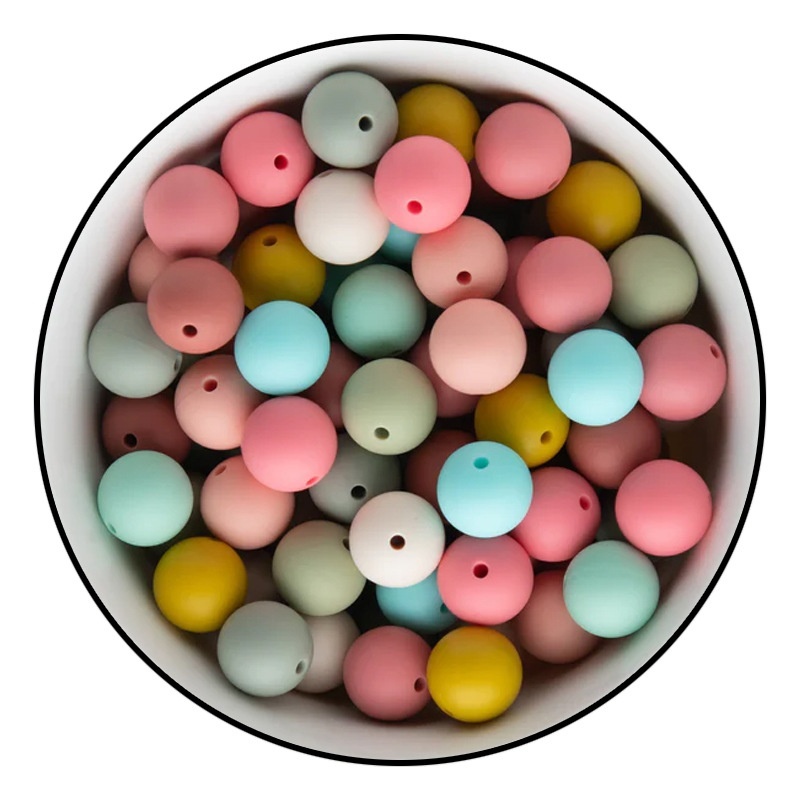 Pacifier Chain Silicone Beads, Candy Color Water Transfer Print Round Beads for DIY Crafts Wholesale