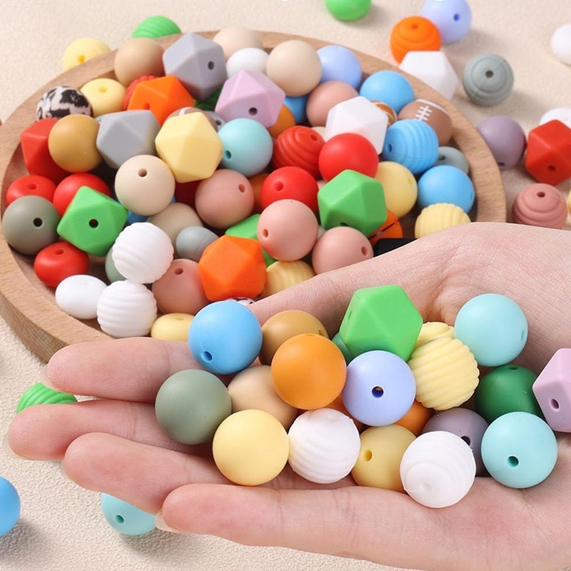 Pacifier Chain Silicone Beads, Candy Color Water Transfer Print Round Beads for DIY Crafts Wholesale