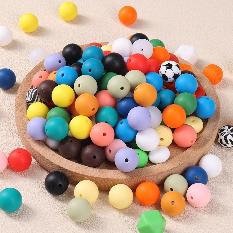 Pacifier Chain Silicone Beads, Candy Color Water Transfer Print Round Beads for DIY Crafts Wholesale