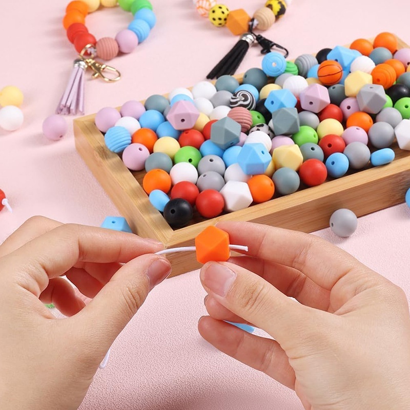 Pacifier Chain Silicone Beads, Candy Color Water Transfer Print Round Beads for DIY Crafts Wholesale