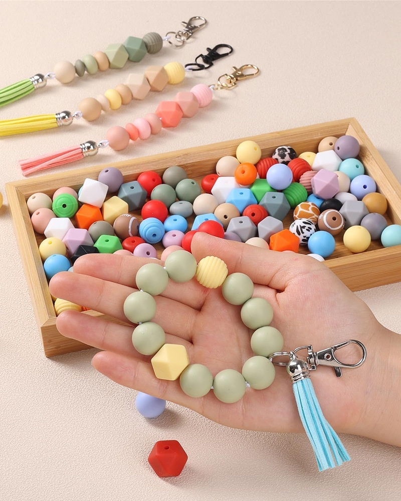 Pacifier Chain Silicone Beads, Candy Color Water Transfer Print Round Beads for DIY Crafts Wholesale