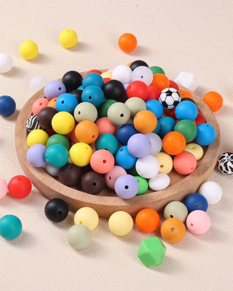 Pacifier Chain Silicone Beads, Candy Color Water Transfer Print Round Beads for DIY Crafts Wholesale