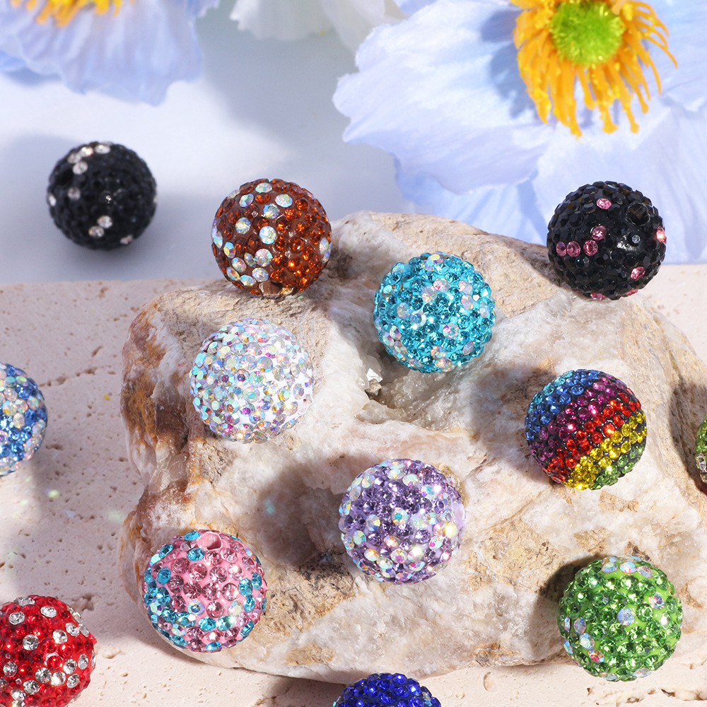 Shiny Polymer Clay Colorful Full Rhinestone Ball Straight Hole Beads DIY Phone Chain Keychain Bag Chain Accessories