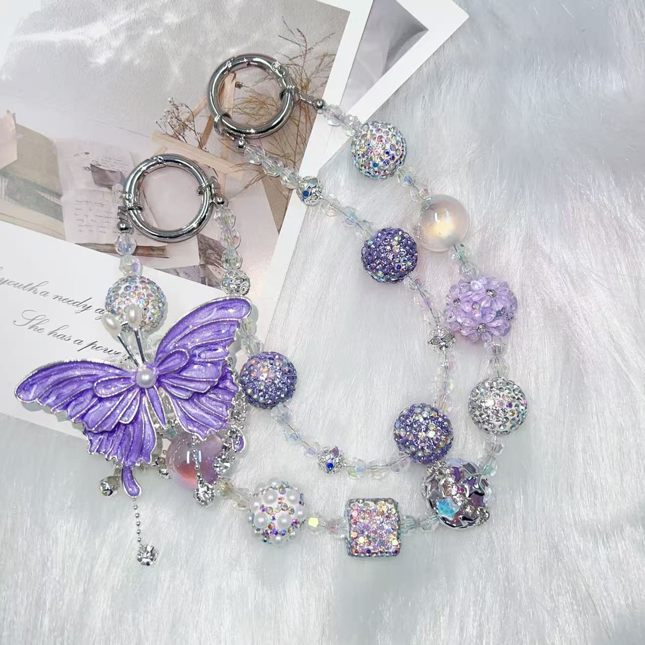 Shiny Polymer Clay Colorful Full Rhinestone Ball Straight Hole Beads DIY Phone Chain Keychain Bag Chain Accessories