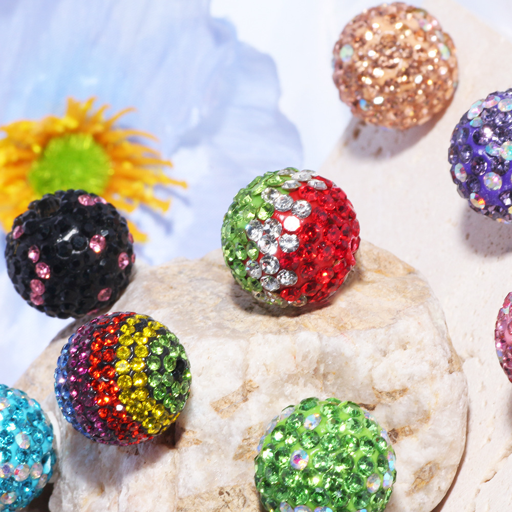 Shiny Polymer Clay Colorful Full Rhinestone Ball Straight Hole Beads DIY Phone Chain Keychain Bag Chain Accessories