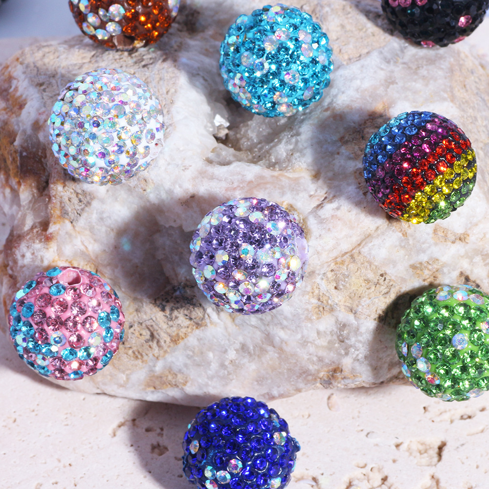 Shiny Polymer Clay Colorful Full Rhinestone Ball Straight Hole Beads DIY Phone Chain Keychain Bag Chain Accessories