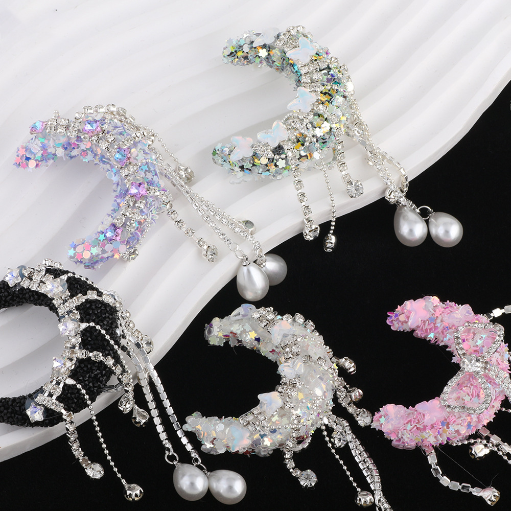 Bow Tassel Pearl Sequin Moon Boat Acrylic Rhinestone Ball Straight Hole Beads DIY Keychain Necklace Accessories