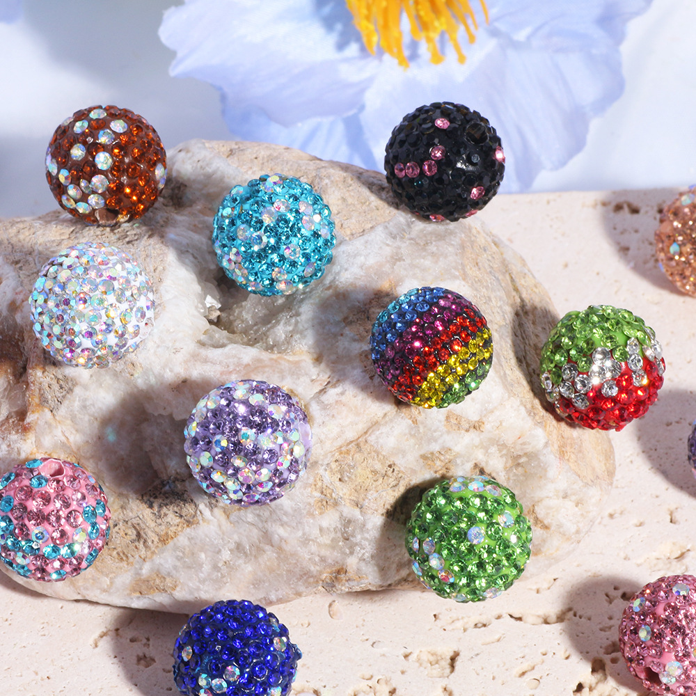 Shiny Polymer Clay Colorful Full Rhinestone Ball Straight Hole Beads DIY Phone Chain Keychain Bag Chain Accessories