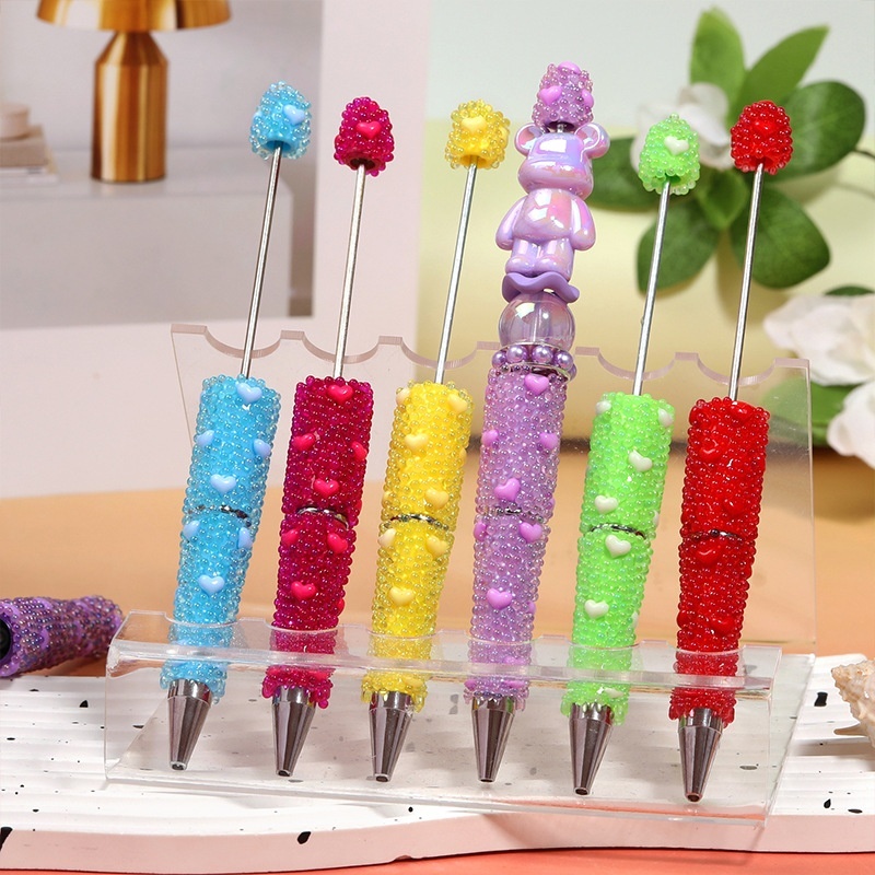 Mermaid Heart Bubble Glass Beads Rotating Beaded Pen Student Gift Pen Wholesale