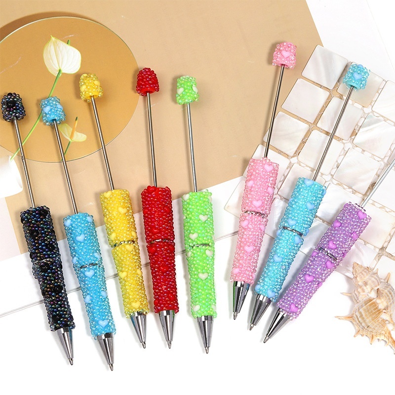 Mermaid Heart Bubble Glass Beads Rotating Beaded Pen Student Gift Pen Wholesale
