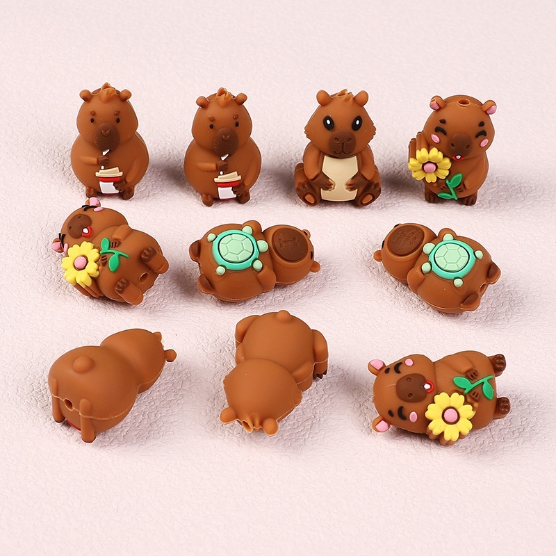 Capybara Silicone Beads BPA Free Cute Capybara Shape Soft Silicone Loose Beads for DIY Jewelry Bracelet Keychain Craft Supplies