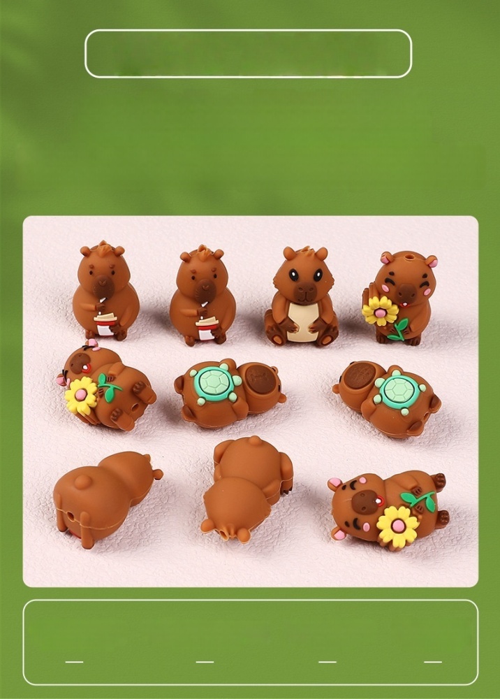 Capybara Silicone Beads BPA Free Cute Capybara Shape Soft Silicone Loose Beads for DIY Jewelry Bracelet Keychain Craft Supplies