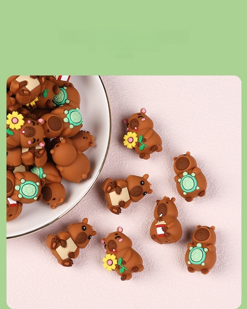 Capybara Silicone Beads BPA Free Cute Capybara Shape Soft Silicone Loose Beads for DIY Jewelry Bracelet Keychain Craft Supplies