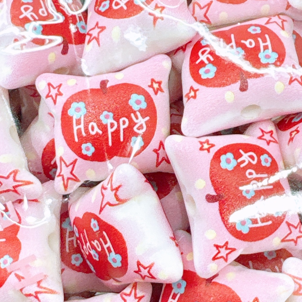 Printed Acrylic Beads, Bow Heart Square Pillow Beads, Through Hole Beads for Phone Chain Bag Charm DIY Wholesale