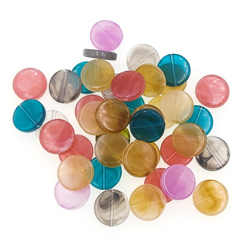 New Two-tone Acrylic Flat Round Mixed Beads, Loose Beads for Bracelet Necklace DIY Jewelry Wholesale