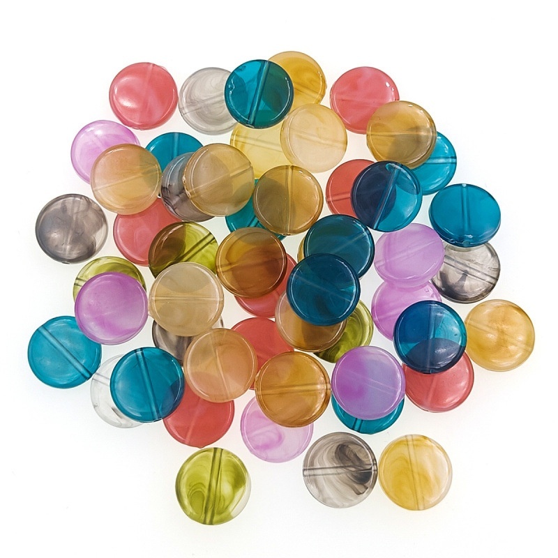 New Two-tone Acrylic Flat Round Mixed Beads, Loose Beads for Bracelet Necklace DIY Jewelry Wholesale