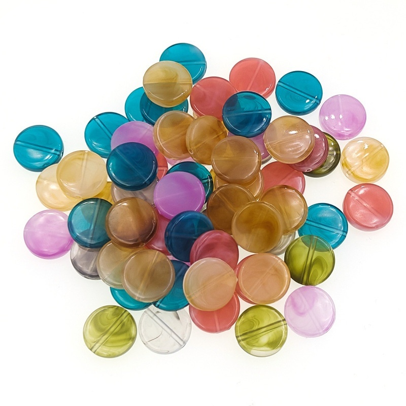 New Two-tone Acrylic Flat Round Mixed Beads, Loose Beads for Bracelet Necklace DIY Jewelry Wholesale