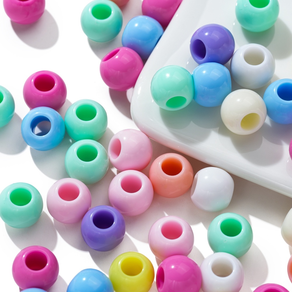 Macaron Color Large Hole Round & Barrel Acrylic Beads, Loose Beads for Kids DIY Jewelry Wholesale