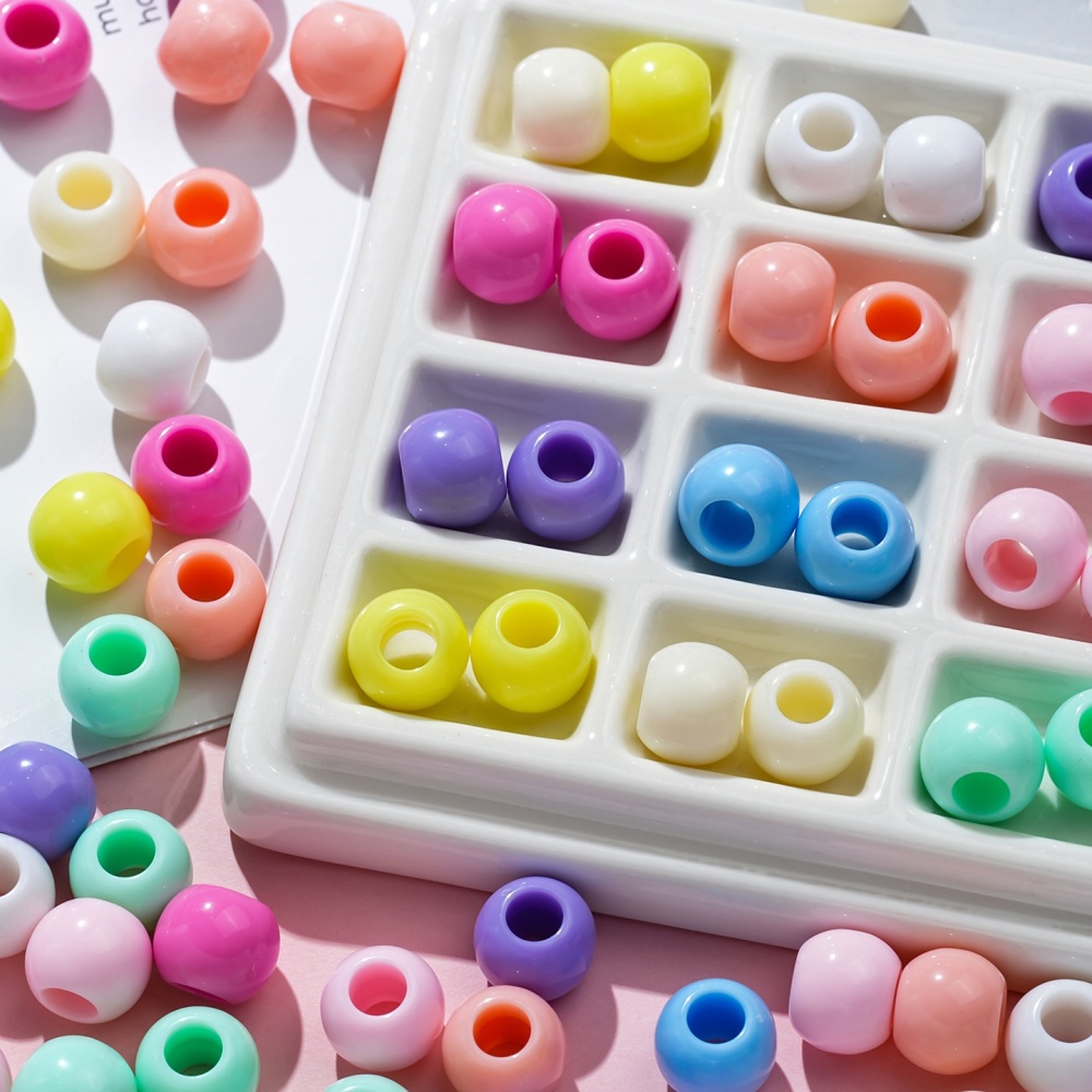 Macaron Color Large Hole Round & Barrel Acrylic Beads, Loose Beads for Kids DIY Jewelry Wholesale