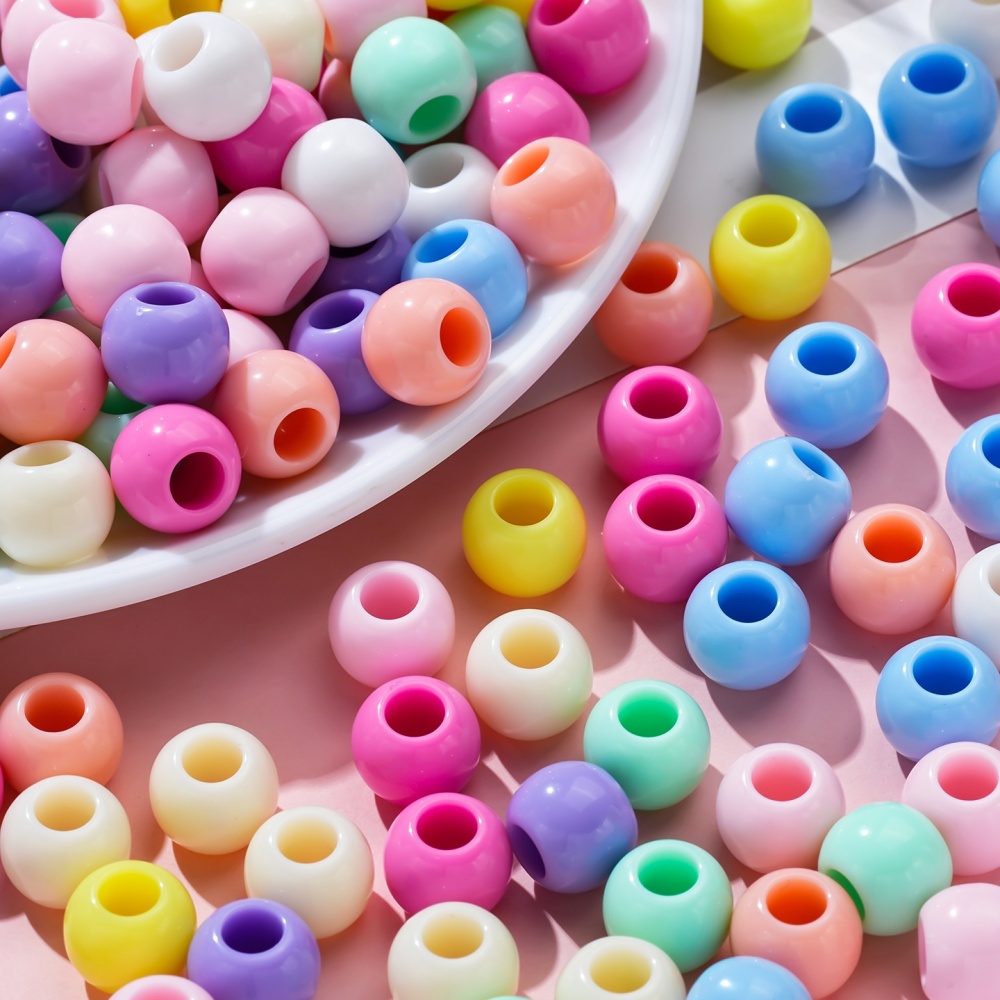 Macaron Color Large Hole Round & Barrel Acrylic Beads, Loose Beads for Kids DIY Jewelry Wholesale
