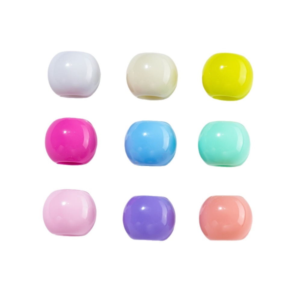 Macaron Color Large Hole Round & Barrel Acrylic Beads, Loose Beads for Kids DIY Jewelry Wholesale