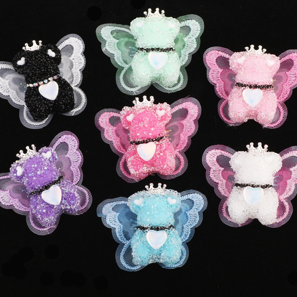 Winged Bear Sugar Acrylic Beads, Straight Hole Beads for Beaded Pen Phone Chain Keychain Bag Charm Wholesale