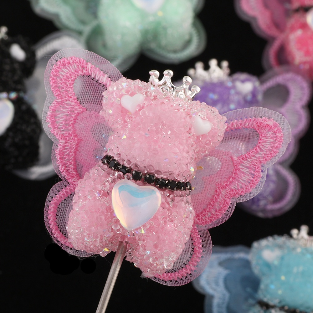 Winged Bear Sugar Acrylic Beads, Straight Hole Beads for Beaded Pen Phone Chain Keychain Bag Charm Wholesale