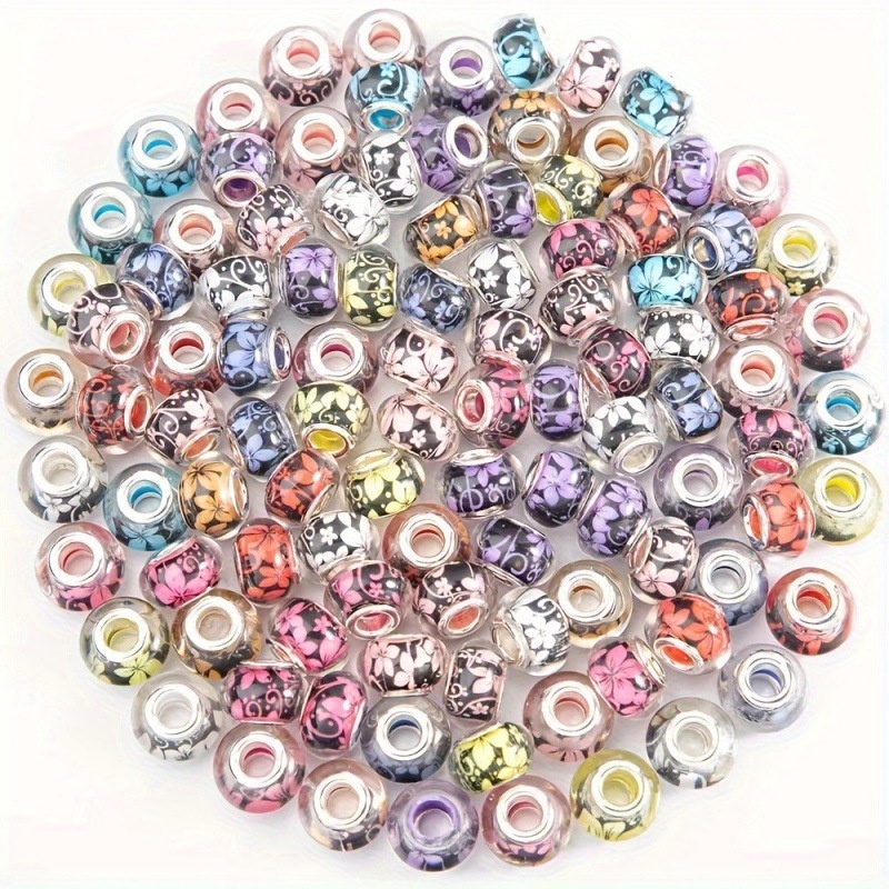 Bauhinia Pattern Resin Beads, Large Hole Acrylic Beads for Bracelet DIY Jewelry Accessories Wholesale