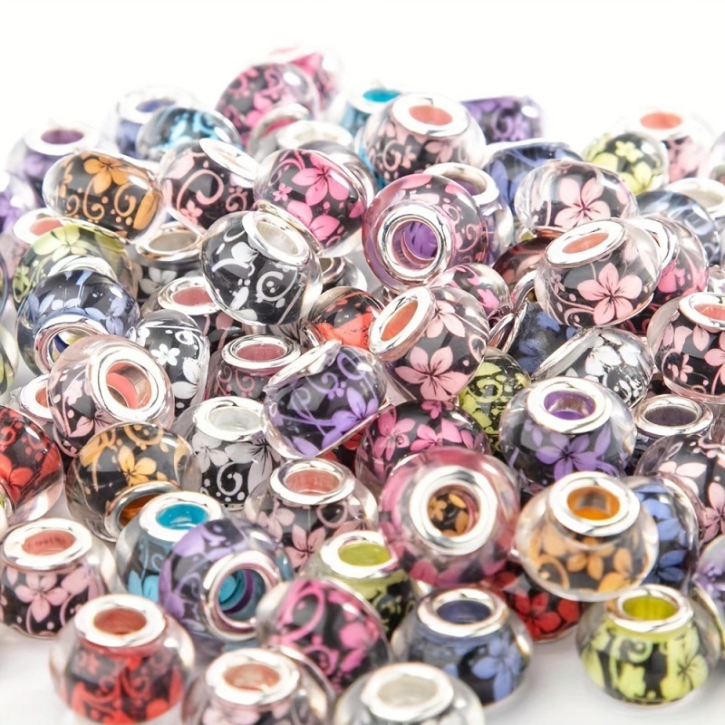 Bauhinia Pattern Resin Beads, Large Hole Acrylic Beads for Bracelet DIY Jewelry Accessories Wholesale
