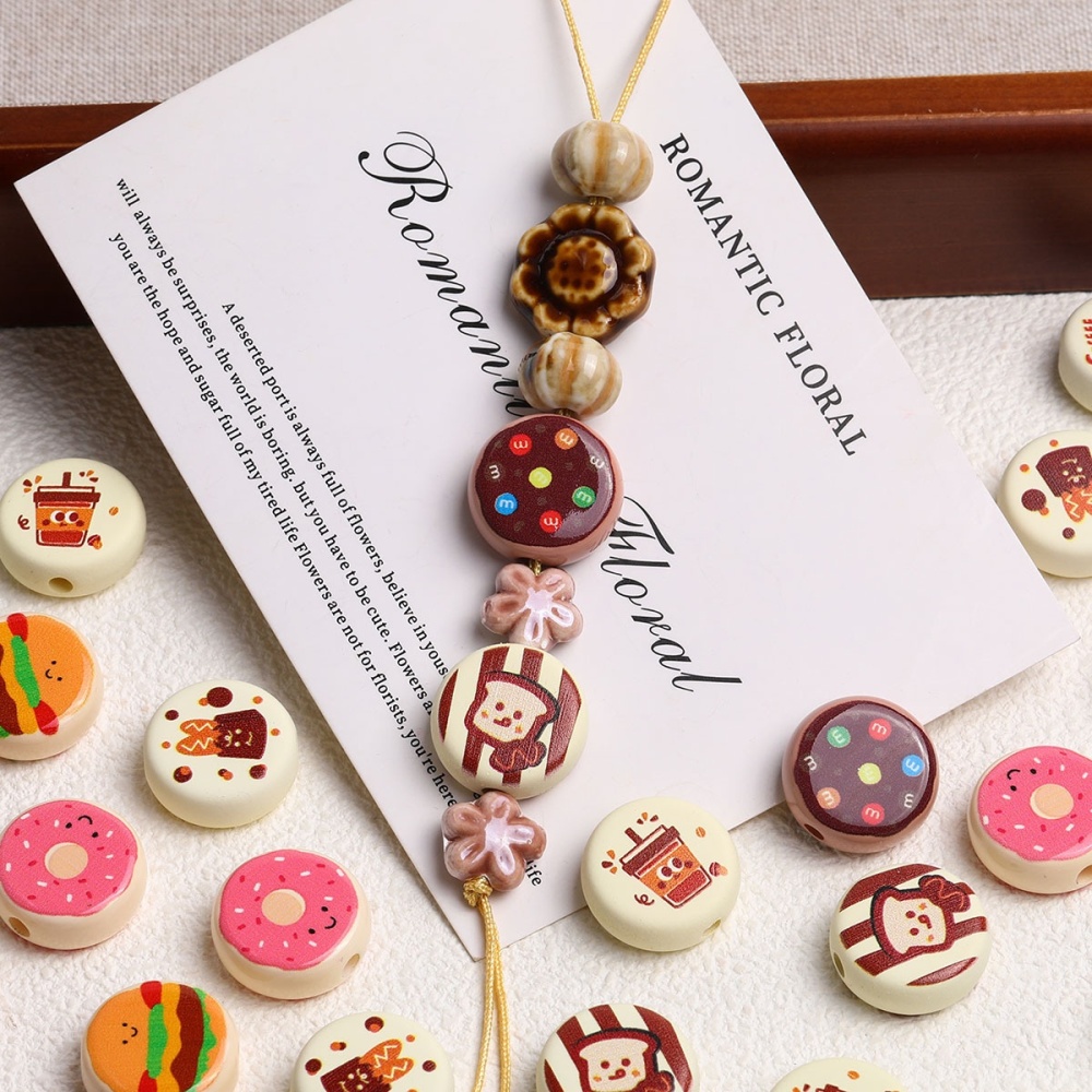 Cartoon Printed Donut & Toast Acrylic Beads, Loose Beads for Bracelet Bag Charm DIY Jewelry Wholesale