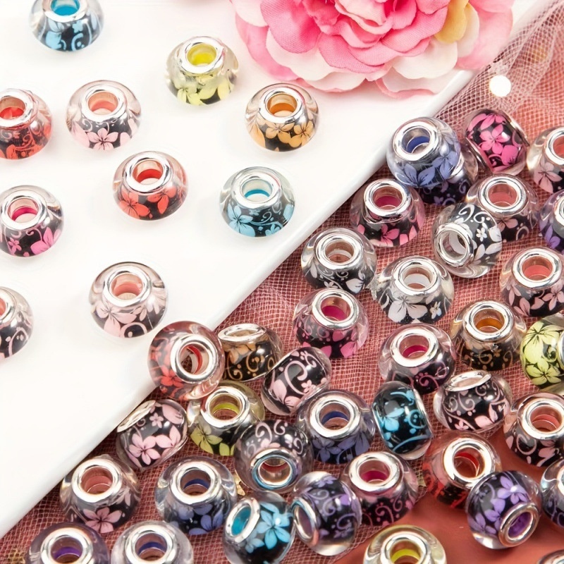 Bauhinia Pattern Resin Beads, Large Hole Acrylic Beads for Bracelet DIY Jewelry Accessories Wholesale