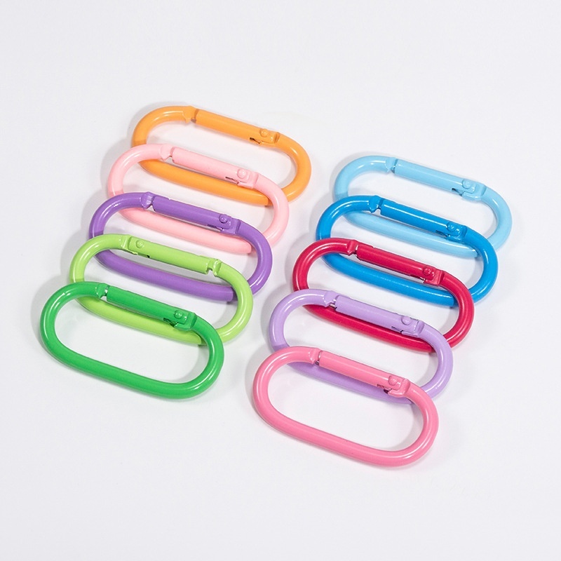 Candy Colored Track Shaped Painted Metal Keychains, DIY Charms with Perler Bead Spring Jump Rings Wholesale
