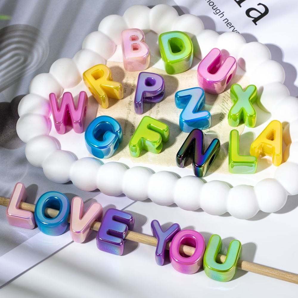 Colorful Shell Pattern Large Hole Acrylic Alphabet Beads, Loose Beads for Phone Chain Bag Charm DIY Jewelry Wholesale