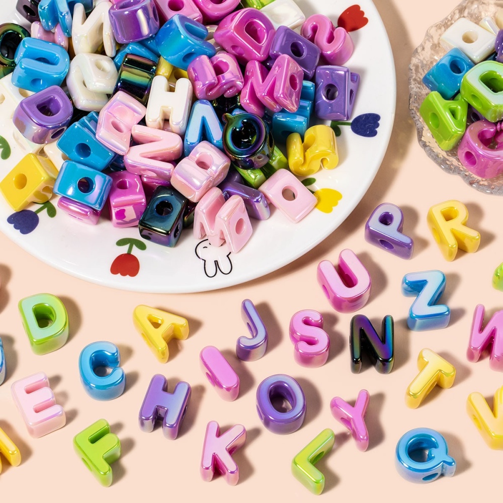Colorful Shell Pattern Large Hole Acrylic Alphabet Beads, Loose Beads for Phone Chain Bag Charm DIY Jewelry Wholesale