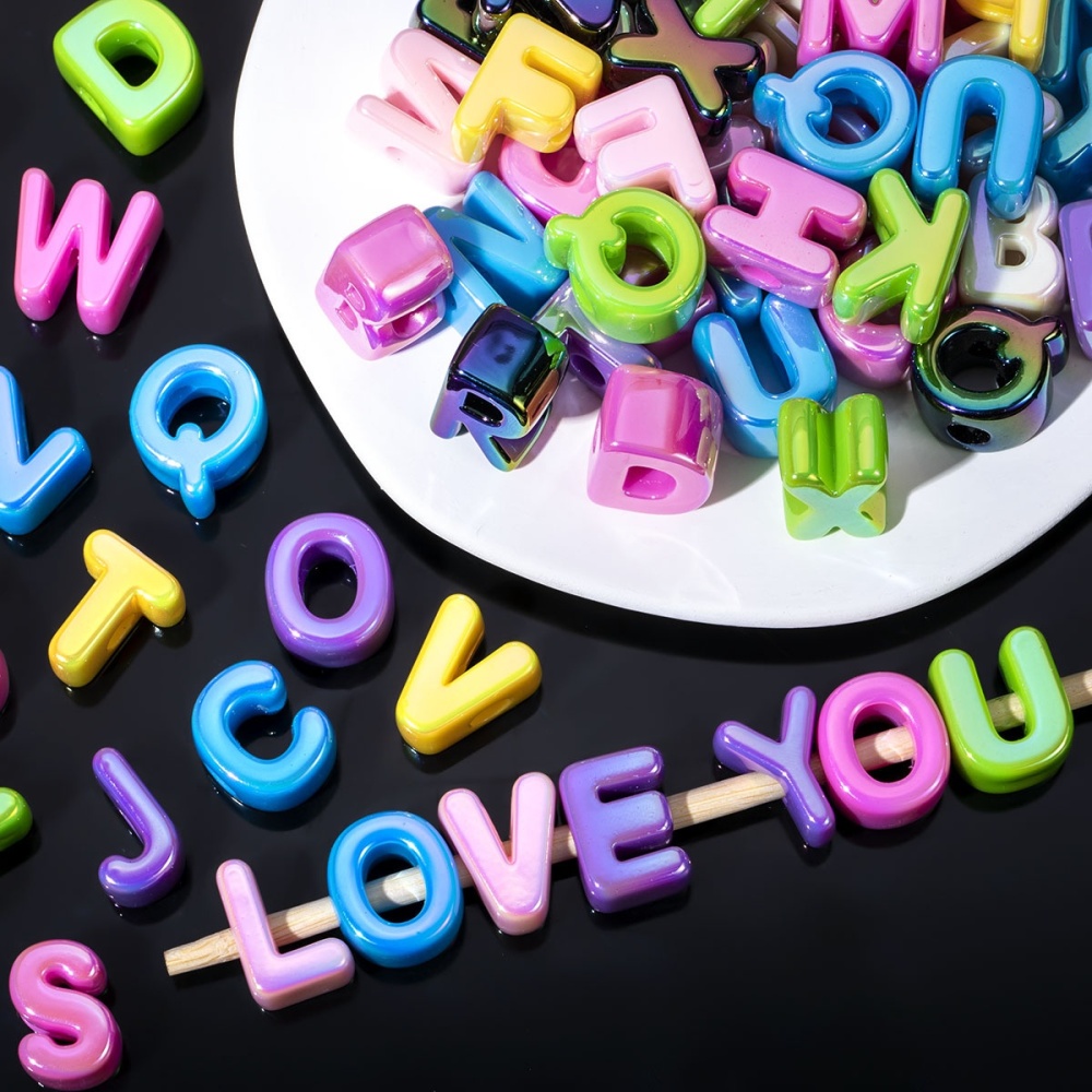 Colorful Shell Pattern Large Hole Acrylic Alphabet Beads, Loose Beads for Phone Chain Bag Charm DIY Jewelry Wholesale