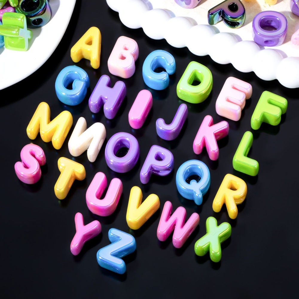 Colorful Shell Pattern Large Hole Acrylic Alphabet Beads, Loose Beads for Phone Chain Bag Charm DIY Jewelry Wholesale