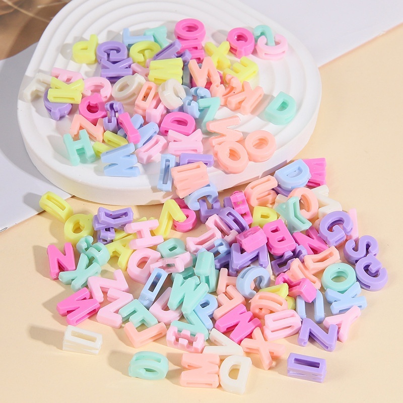 Macaron Ice Cream Color 26 Alphabet Perforated Acrylic Beads DIY Beading Materials
