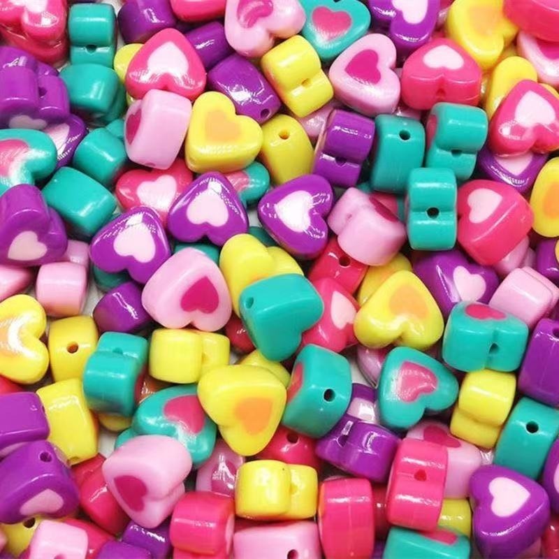 Two-Tone Inlaid Acrylic Beads, Heart & Flower Loose Beads for Bracelet DIY Jewelry Wholesale
