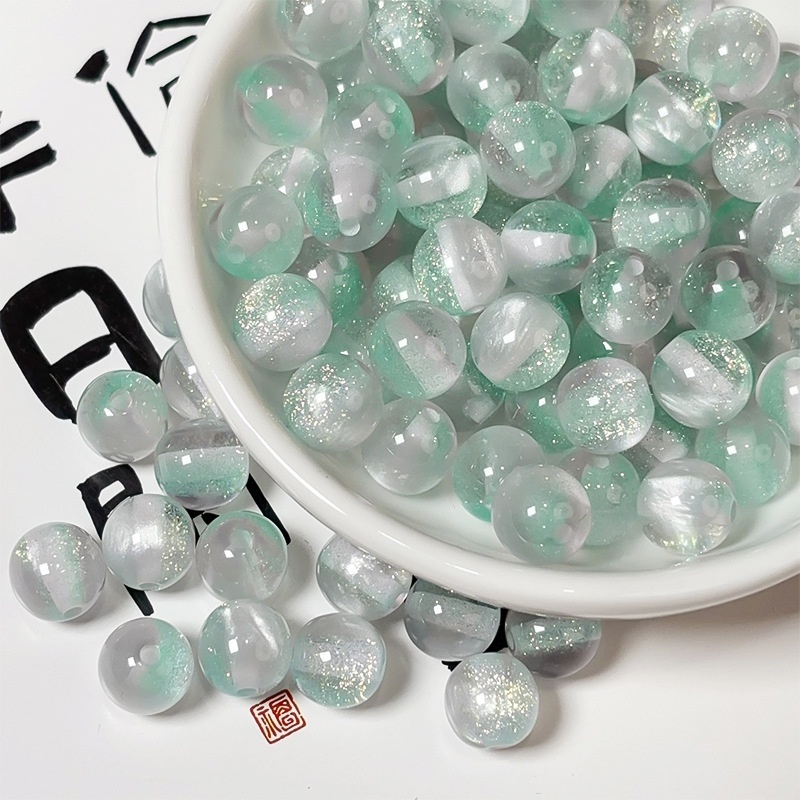 Glitter Starry Sky Transparent Mermaid Cat Eye Resin Round Beads, DIY Bracelet Necklace Jewelry Making Supplies Wholesale