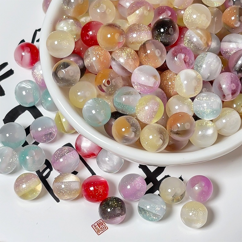 Glitter Starry Sky Transparent Mermaid Cat Eye Resin Round Beads, DIY Bracelet Necklace Jewelry Making Supplies Wholesale