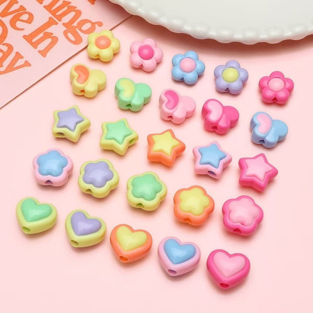 Two-Tone Inlaid Acrylic Beads, Heart & Flower Loose Beads for Bracelet DIY Jewelry Wholesale