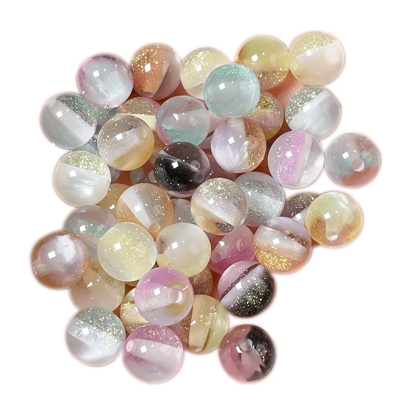 Glitter Starry Sky Transparent Mermaid Cat Eye Resin Round Beads, DIY Bracelet Necklace Jewelry Making Supplies Wholesale