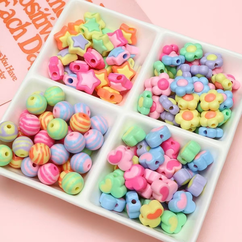 Two-Tone Inlaid Acrylic Beads, Heart & Flower Loose Beads for Bracelet DIY Jewelry Wholesale