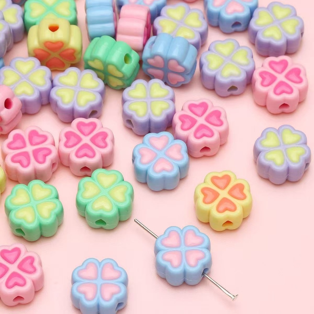 Two-Tone Inlaid Acrylic Beads, Heart & Flower Loose Beads for Bracelet DIY Jewelry Wholesale