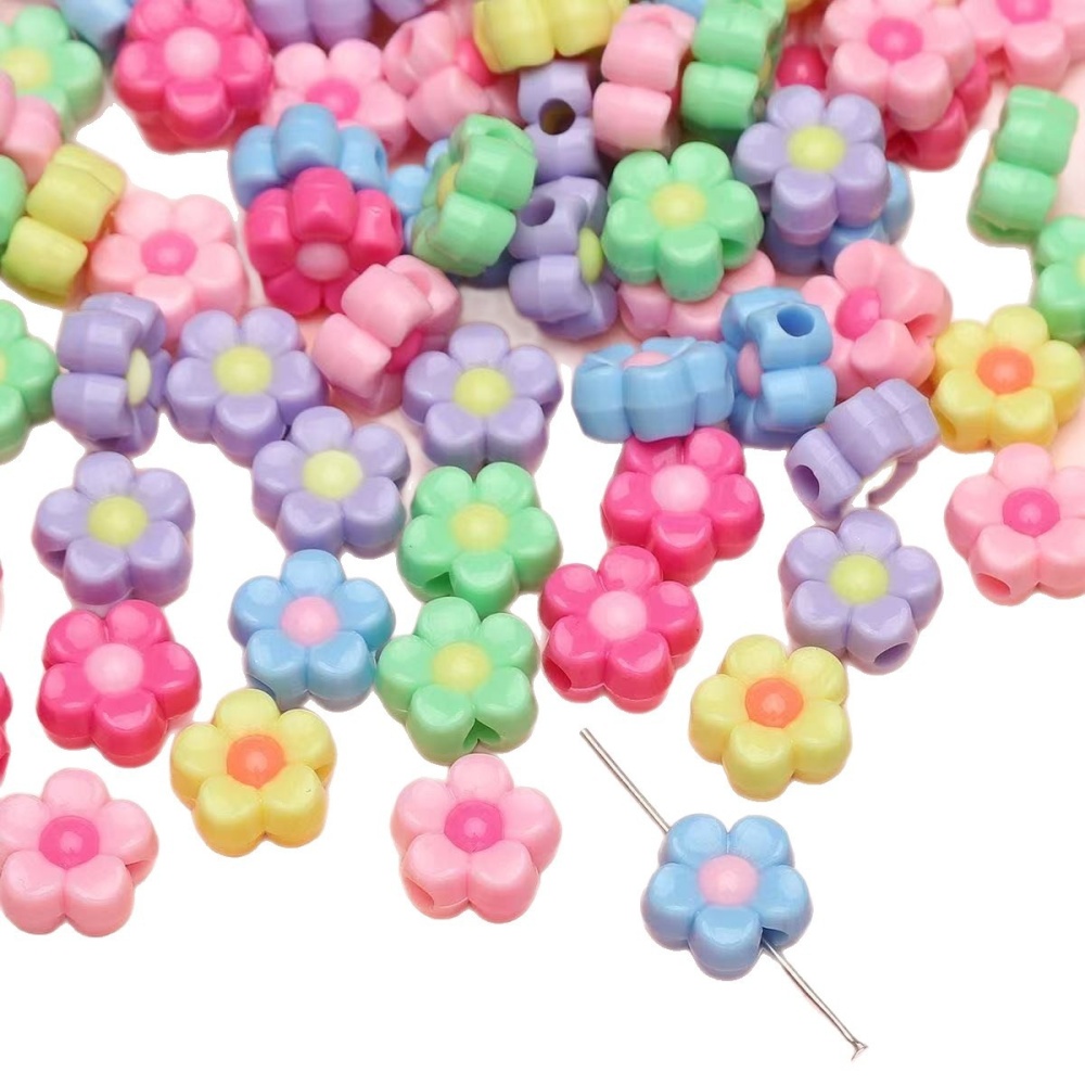 Two-Tone Inlaid Acrylic Beads, Heart & Flower Loose Beads for Bracelet DIY Jewelry Wholesale