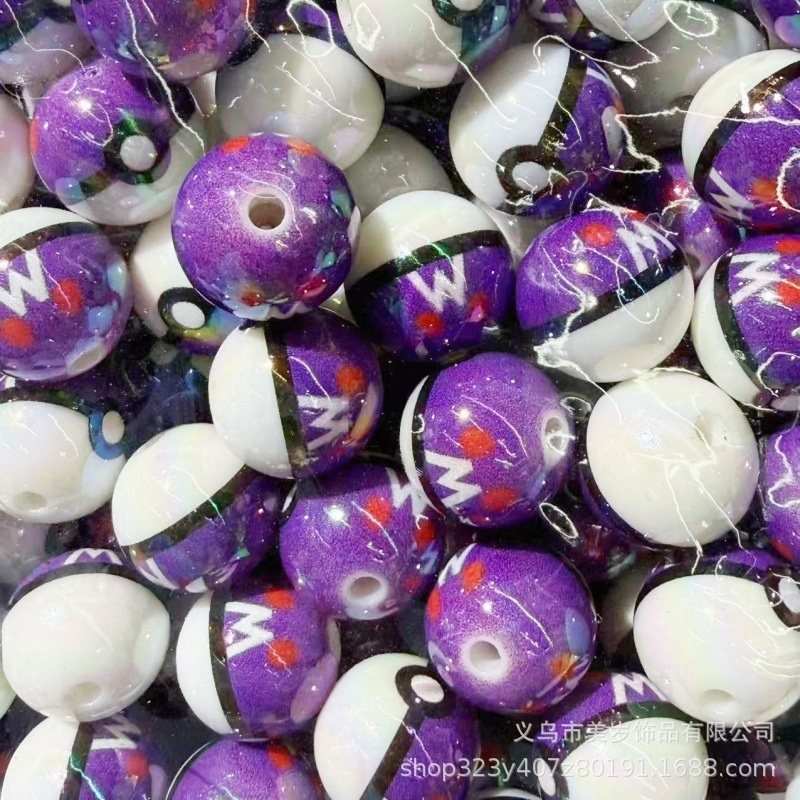 UV Plated Pokeball Acrylic Beads, DIY Pen Phone Chain Keychain Jewelry Accessories Wholesale