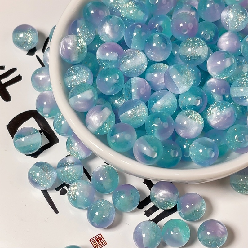 Glitter Starry Sky Transparent Mermaid Cat Eye Resin Round Beads, DIY Bracelet Necklace Jewelry Making Supplies Wholesale