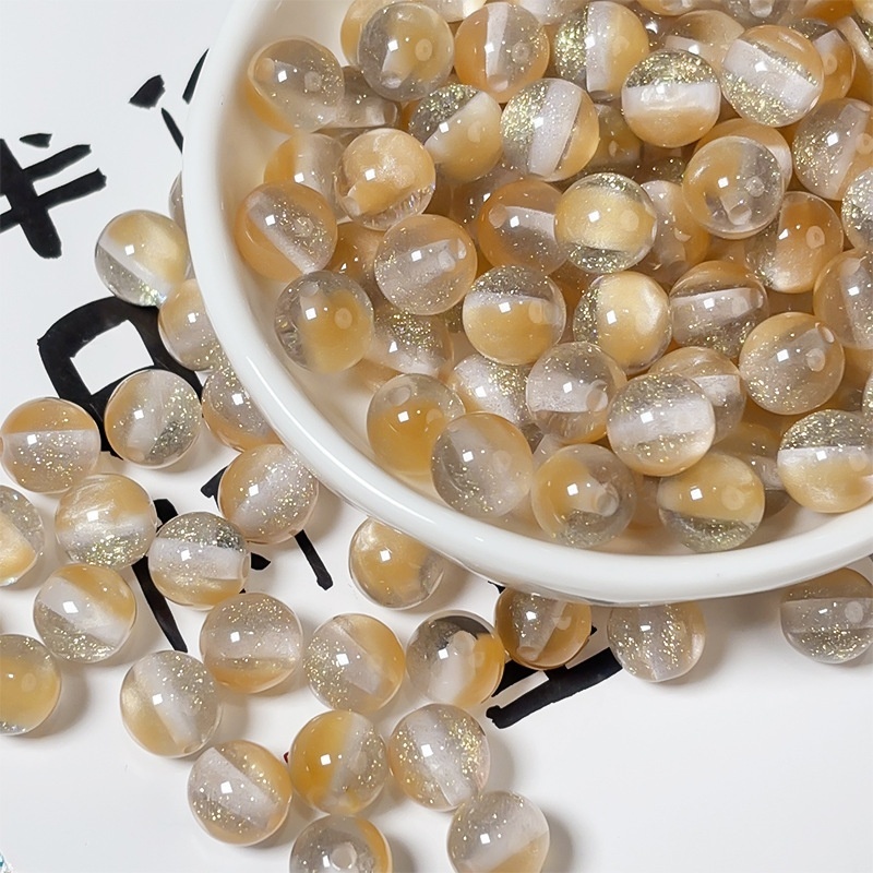 Glitter Starry Sky Transparent Mermaid Cat Eye Resin Round Beads, DIY Bracelet Necklace Jewelry Making Supplies Wholesale