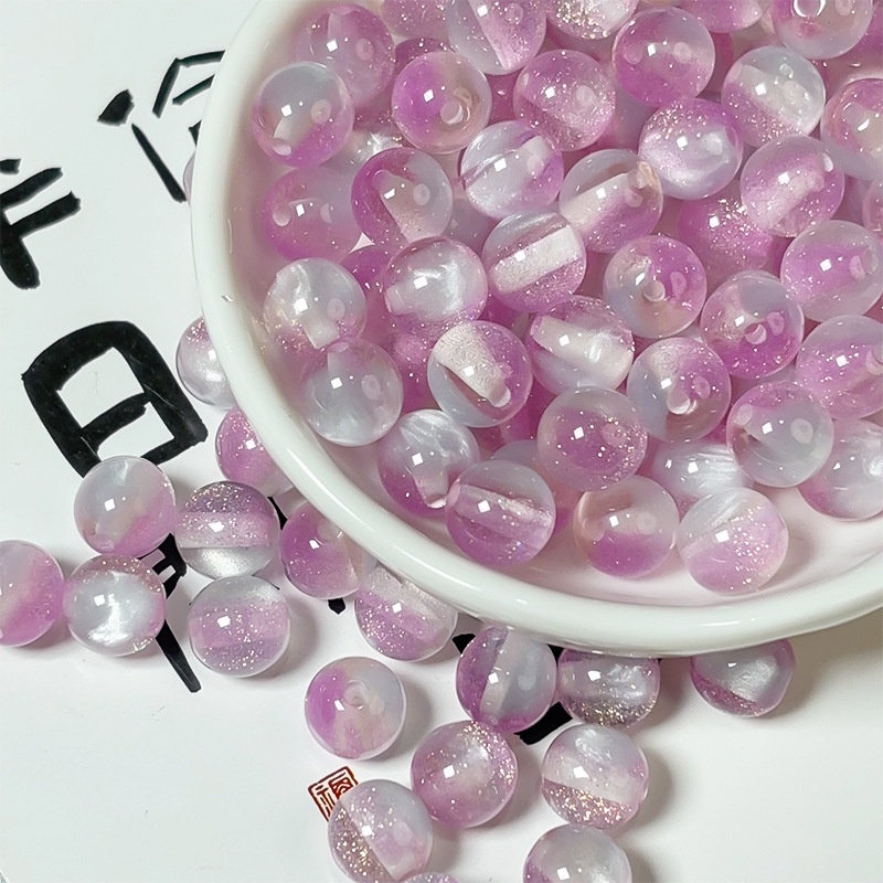 Glitter Starry Sky Transparent Mermaid Cat Eye Resin Round Beads, DIY Bracelet Necklace Jewelry Making Supplies Wholesale
